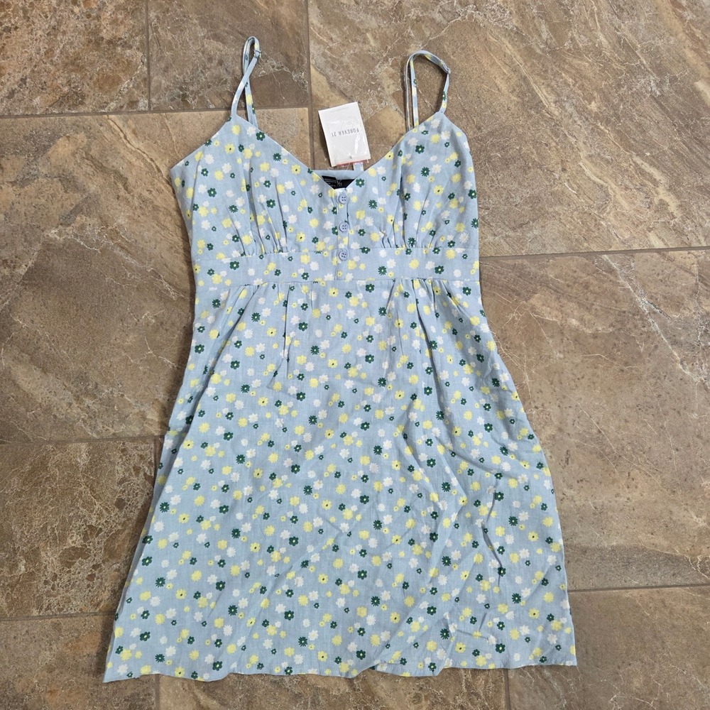 Forever 21 Floral Print Mini Dress Button Front Cami Sun Dress Medium